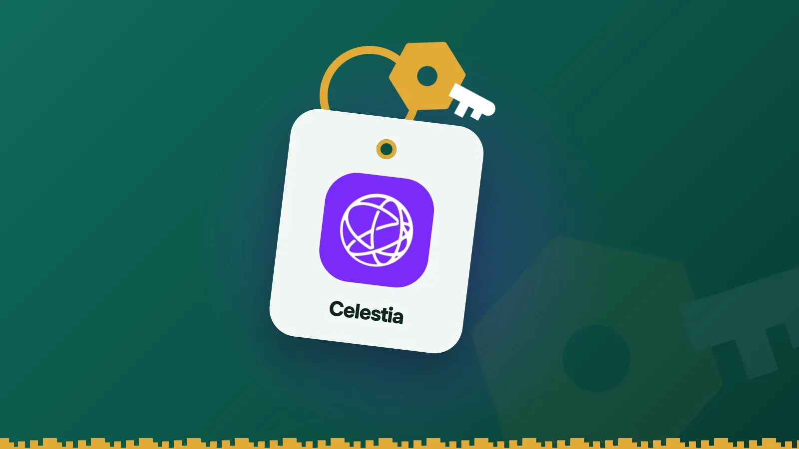 Celestia logo on a Keylo key tag hanging from a brass key ring