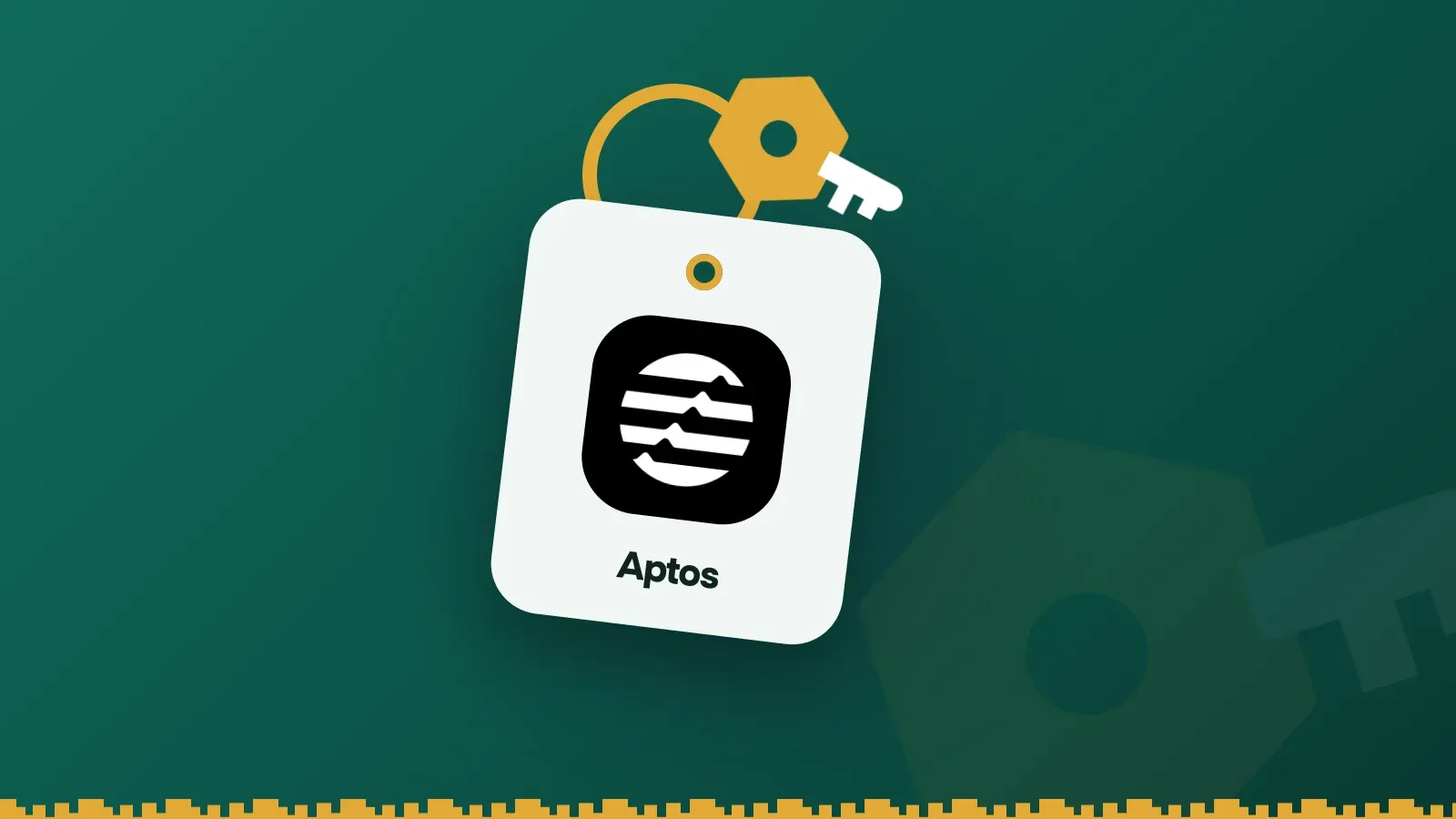 Aptos logo on a Keylo key tag hanging from a brass key ring