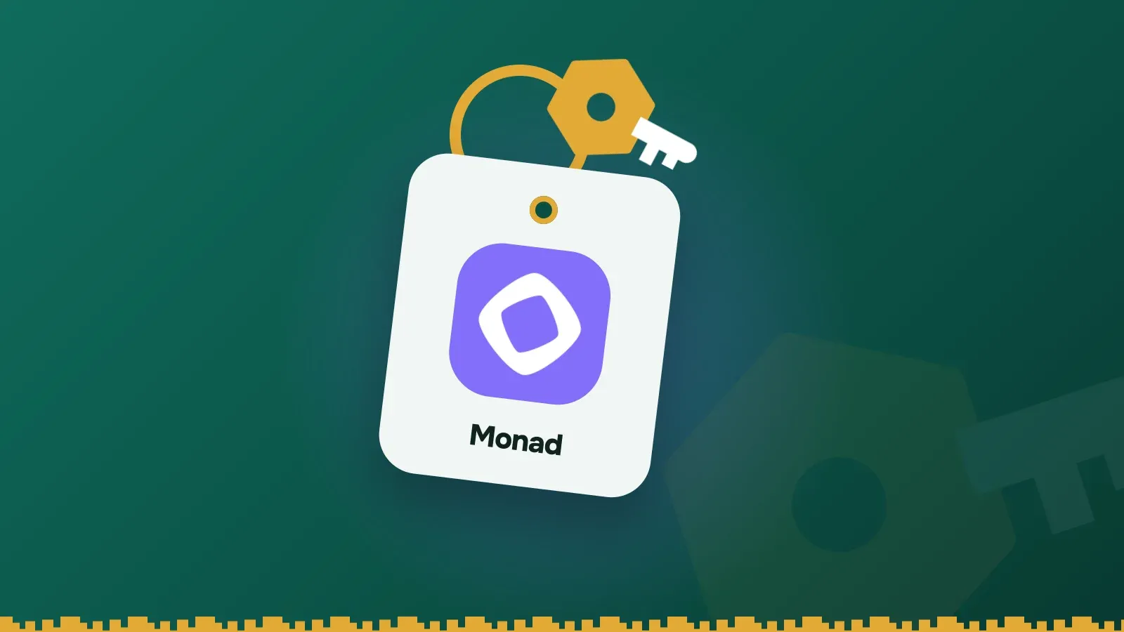 Monad logo on a Keylo key tag hanging from a brass key ring