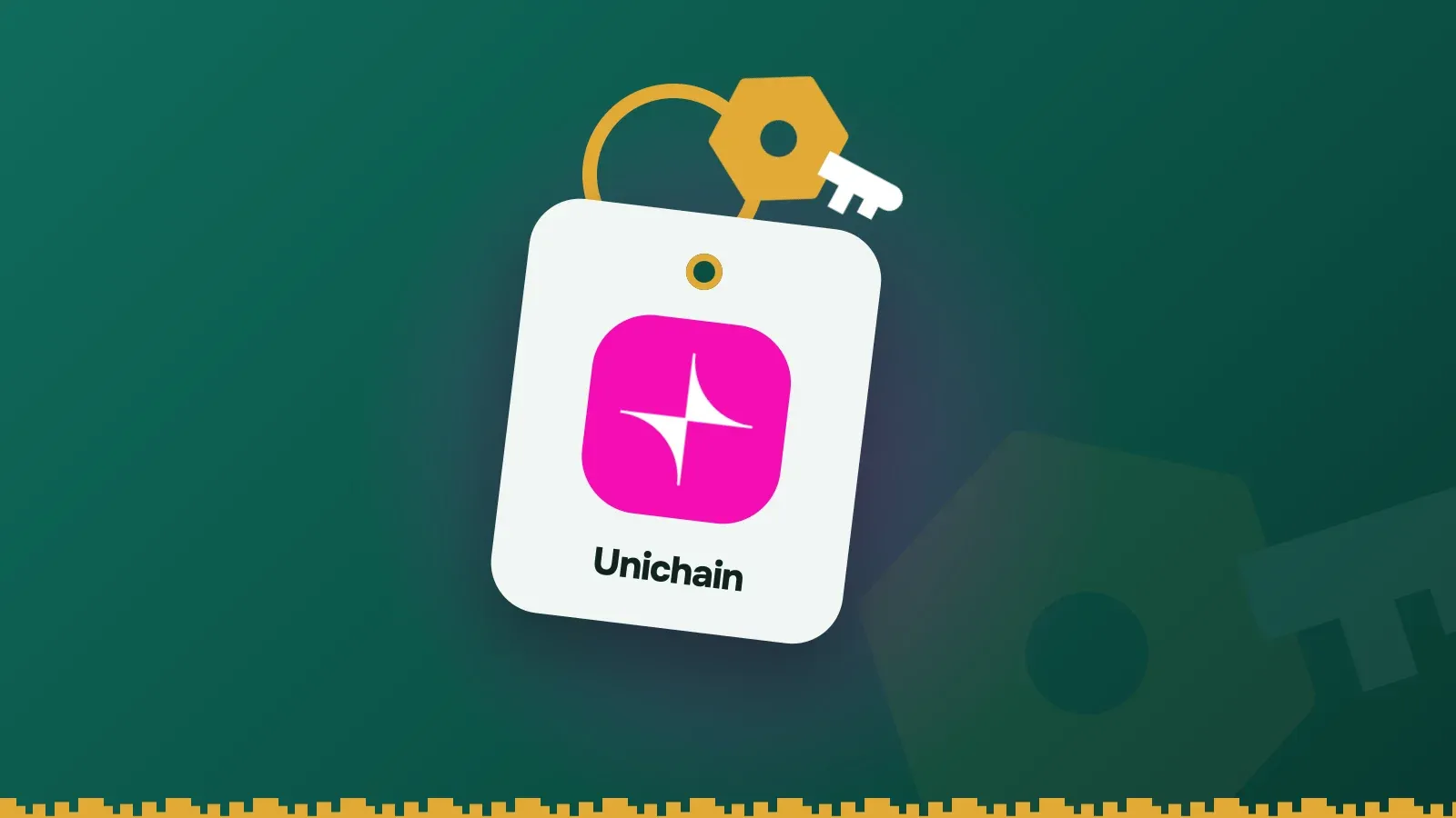 Unichain logo on a Keylo key tag hanging from a brass key ring
